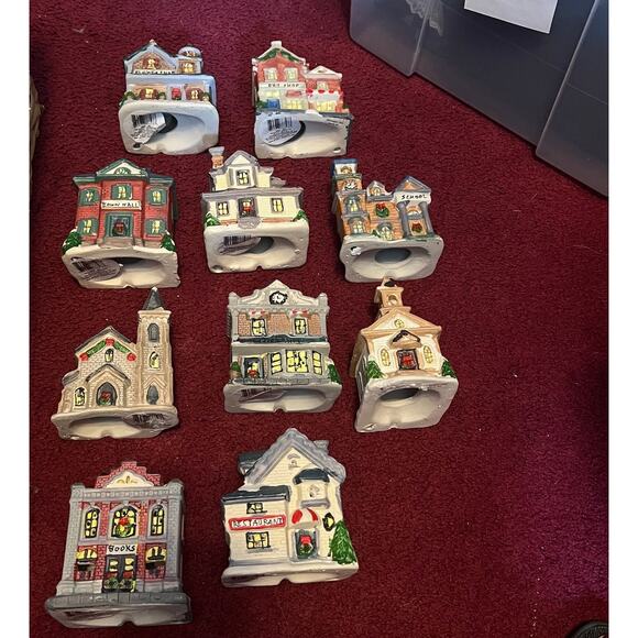 Greenbrier INT'L Christmas Houses/Buildings NO LIGHTS BLDGS ONLY Set Of Ten (10) - Picture 1 of 13